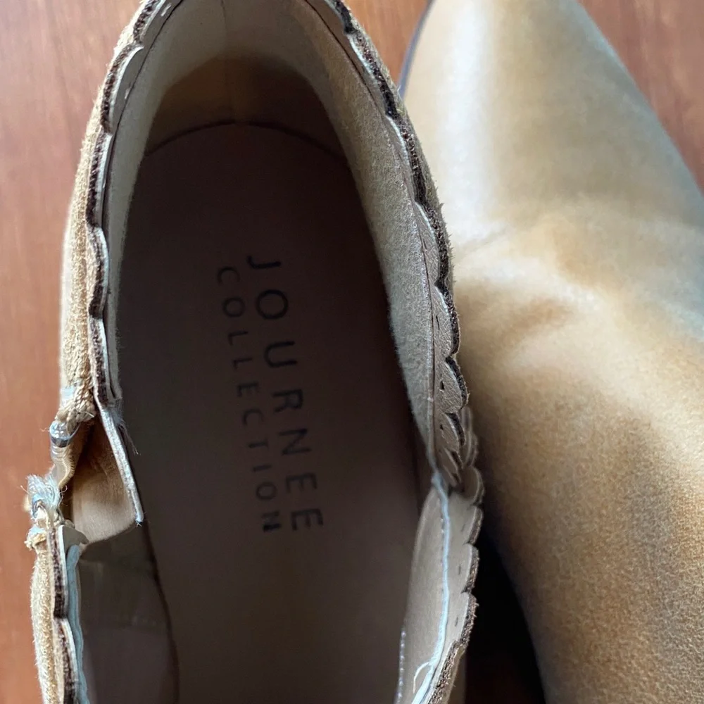 Journee Collection Tan Scalloped Ankle Booties